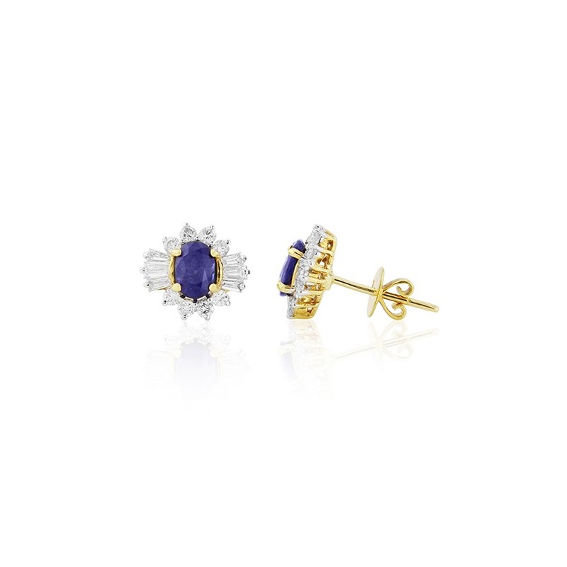 18ct Gold Oval Sapphire & Diamond Earrings - S 2.27  D 1.03ct