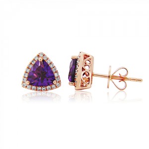 18ct Rose Gold Amethyst & Diamond Cluster Earrings - A 1.25