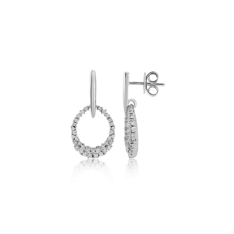 18ct White Gold Diamond Set Oval Drop Earrings - 0.46cts