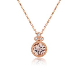 9ct Rose Gold Morganite & Diamond Pendant & Chain