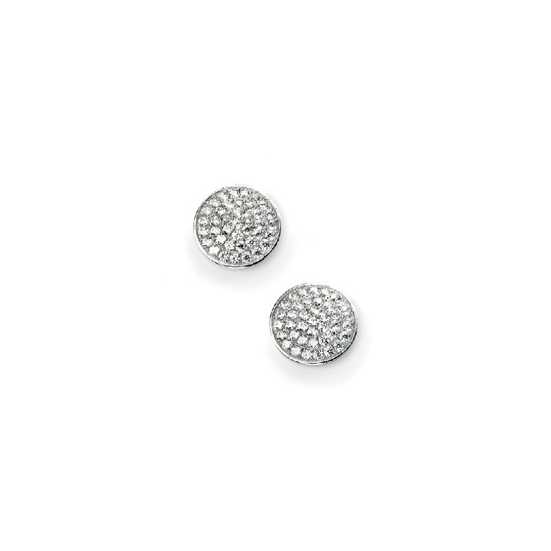 Sterling Silver Round CZ Pave Set Stud Earrings