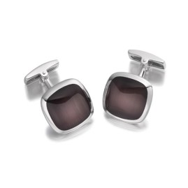 Hoxton London Brown Cats Eye Sterling Silver Cufflinks