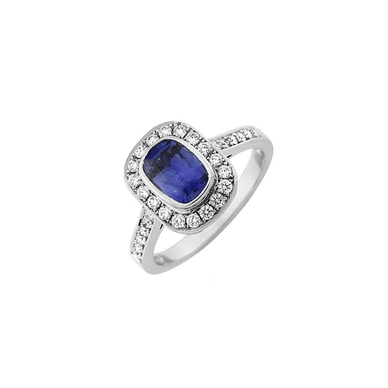 18ct White Gold Sapphire & Diamond Ring - S 1.18 D 0.34