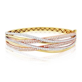 Fine Jewellery- 18ct 3 Colour 2.65 carat Diamond Wave Bangle 