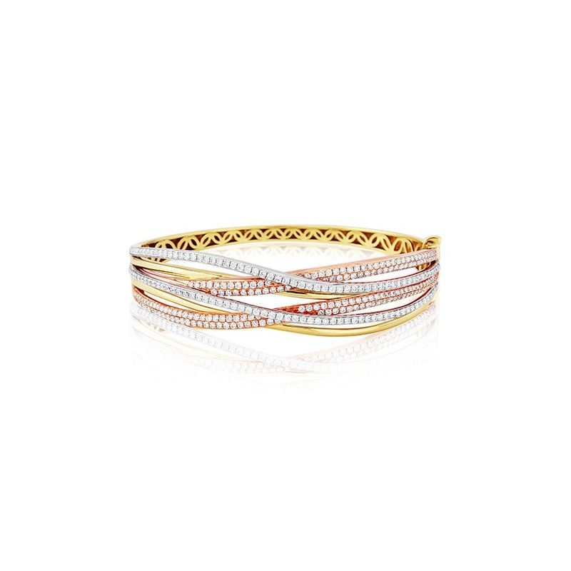 Fine Jewellery- 18ct 3 Colour 2.65 carat Diamond Wave Bangle 