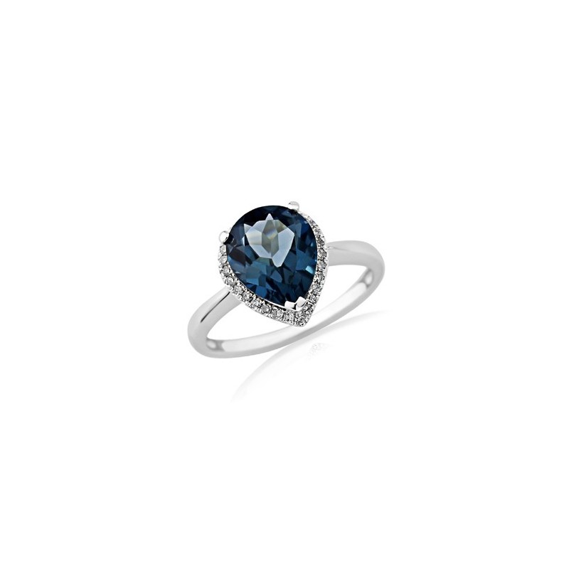 Pear-Shaped London Blue Topaz Ring with Diamond Halo | Macintyres 