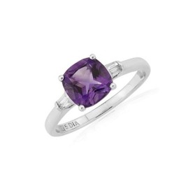 9ct White Gold Cushion Cut Amethyst & Diamond Ring