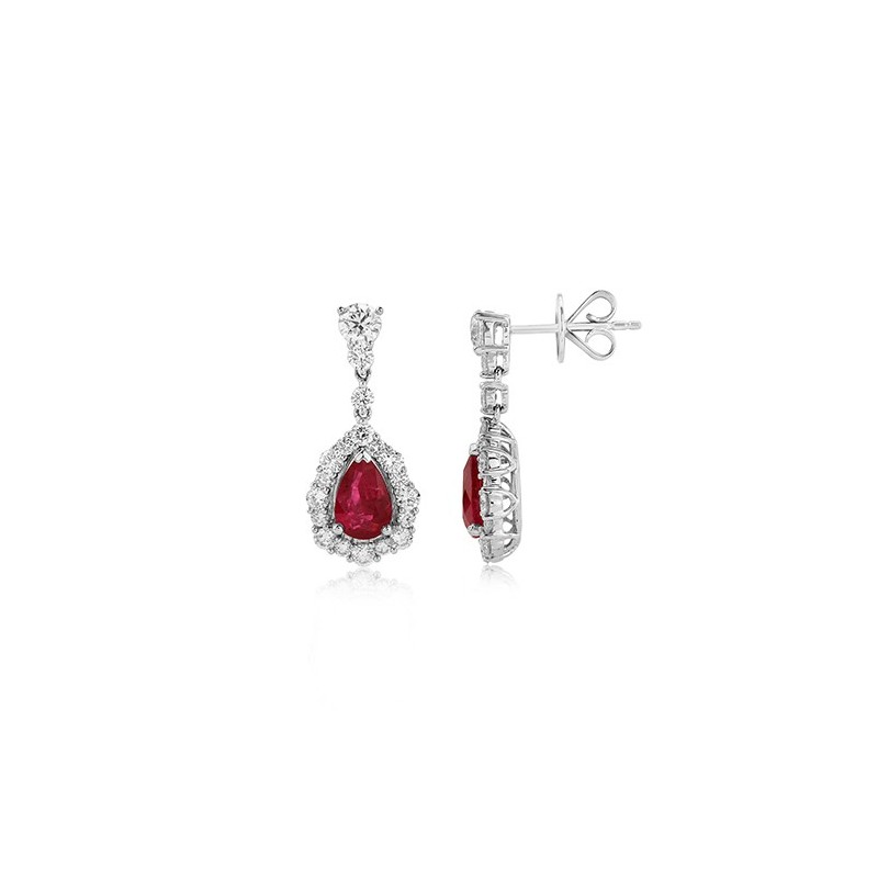 18ct White Gold Ruby & Diamond Drop Earrings - R 2.23 D:1.65