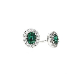 18ct White Gold Emerald & Diamond Stud Earrings - E 0.29 D 0.10