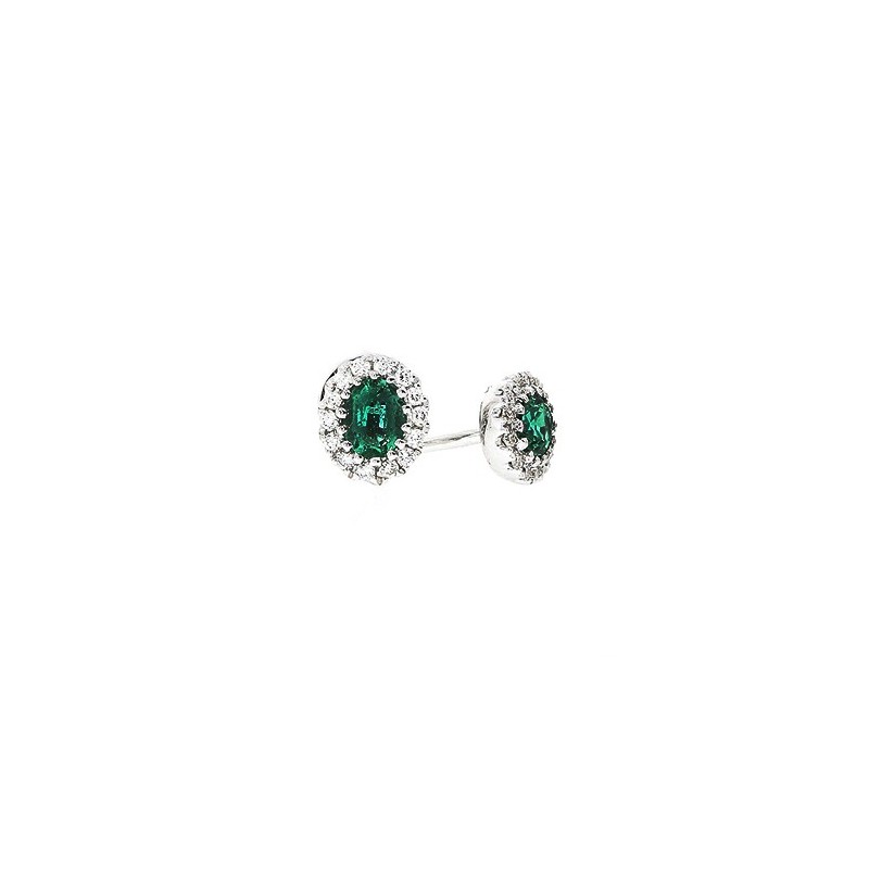 18ct White Gold Emerald & Diamond Stud Earrings - E 0.29 D 0.10