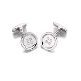 Hoxton London Silver Round Cz Button Cufflinks