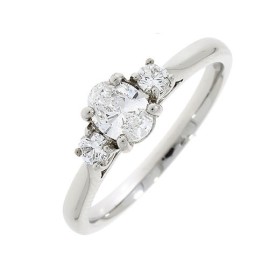 Half Carat Oval & Round Three Stone Diamond Ring [GIA Certified]