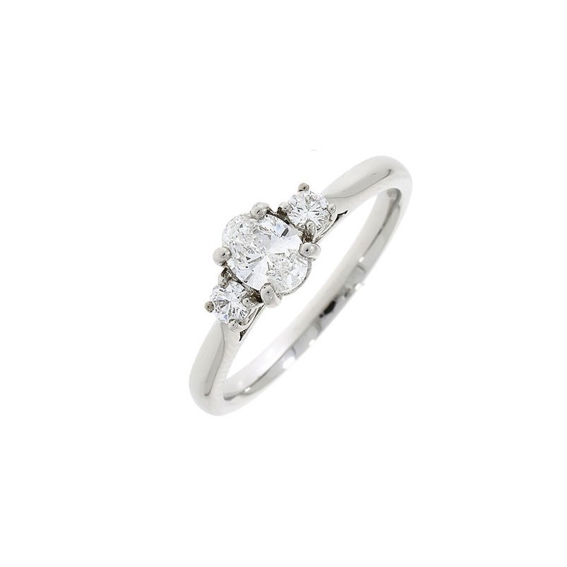 Half Carat Oval & Round Three Stone Diamond Ring [GIA Certified]