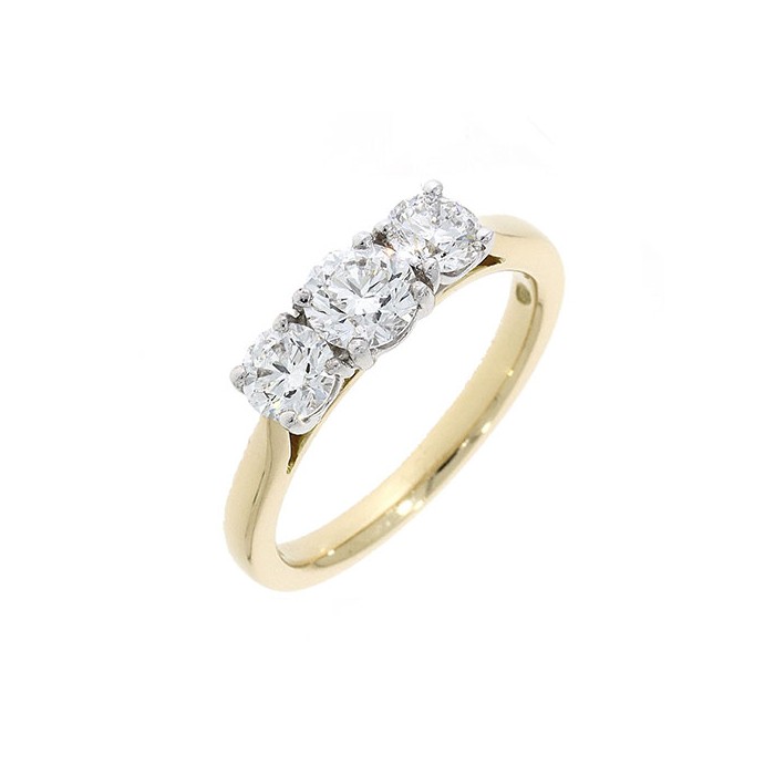 Hand Made 18ct Gold Three Stone Engagement Ring - 1.29cts