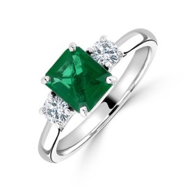 Platinum Three Stone Emerald & Diamond Ring - Macintyres of Edinburgh