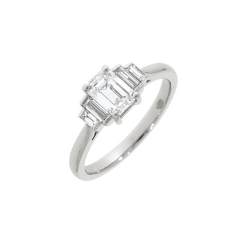 Art Deco Inspired Engagement Ring - Platinum 0.85ct E/VS1