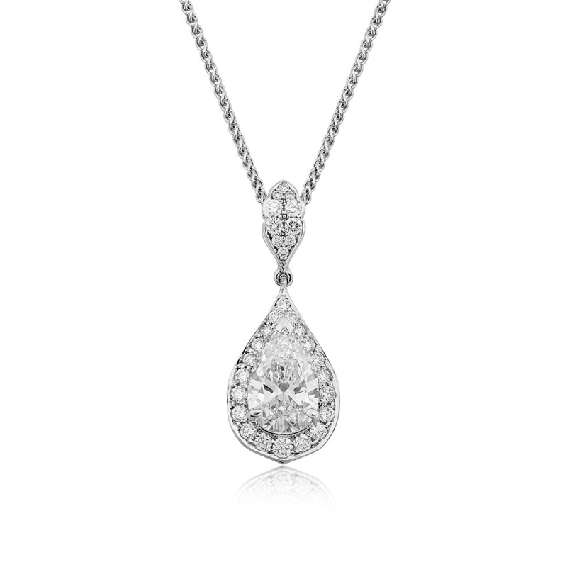 Pear Shaped Halo Diamond Necklace - Macintyres Fine Jewellery