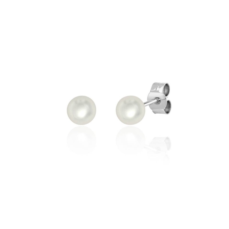 18ct White Gold Cultured Pearl Stud Earrings - 5.0 - 5.5mm