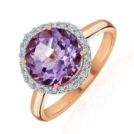 Rare 10mm Amethyst Halo Ring Rose Gold - Macintyres of Edinburgh