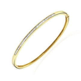 18ct Gold Baguette Diamond Set Oval Hinged Bangle - 0.50cts