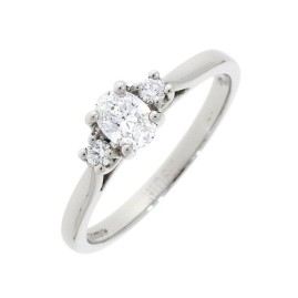 Platinum 3 Stone Oval & Round Diamond Ring - 0.32ct + 0.08 D/SI1