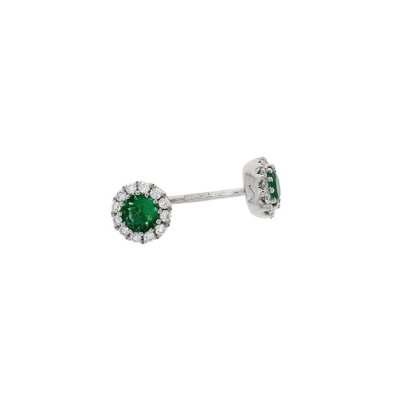 18ct White Gold Emerald & Diamond  Earrings - E 0.25 D 0.12