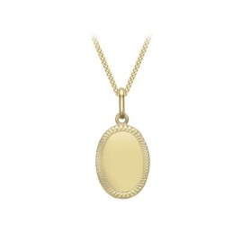 9ct Gold Oval Disc Pendant & Chain 16-18-inch