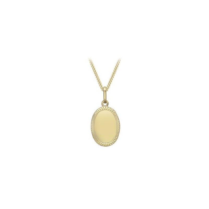 9ct Gold Oval Disc Pendant & Chain 16-18-inch