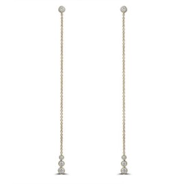 18ct Gold 4st Diamond Set Long Drop Earrings - 0.18ct