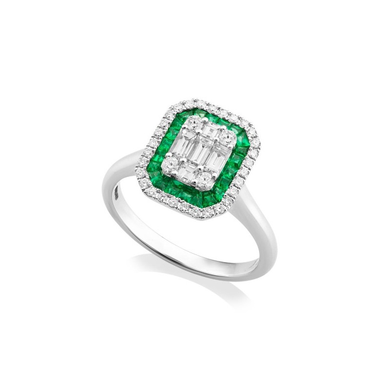 Emerald & Diamond Cluster Ring 18ct White Gold - Macintyres of Edinburgh