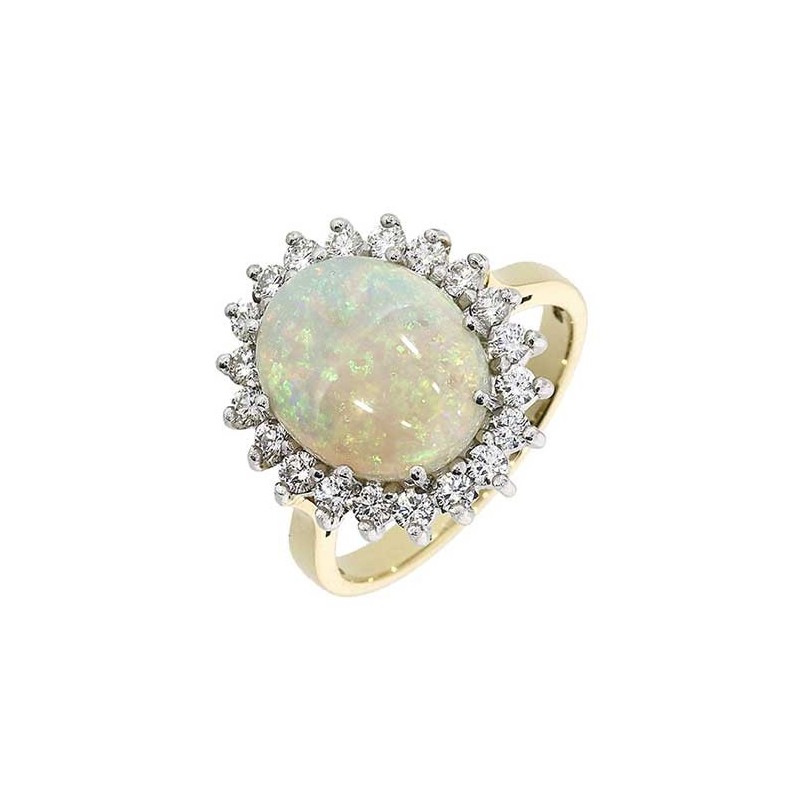 Opal ad Diamond Cluster Ring 18ct Gold