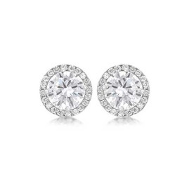 9ct White Gold Round CZ Halo Stud Earrings