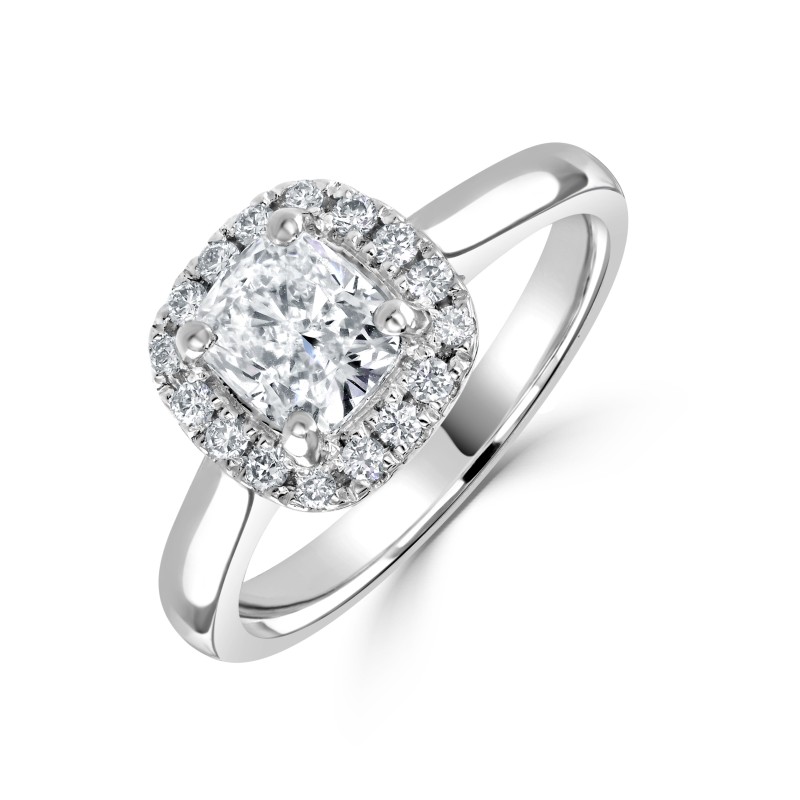 1 Carat Cushion Cut Halo Engagement Ring - Macintyres of Edinburgh