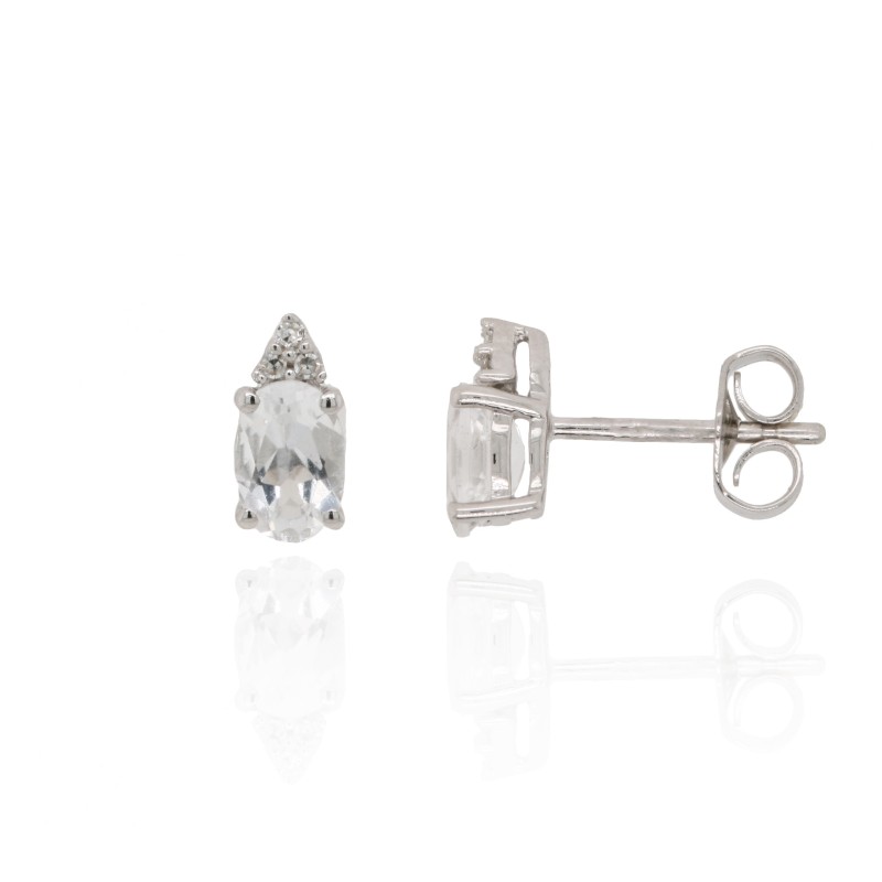 9ct White Gold Rock Crystal & Diamond Earrings D 0.02ct