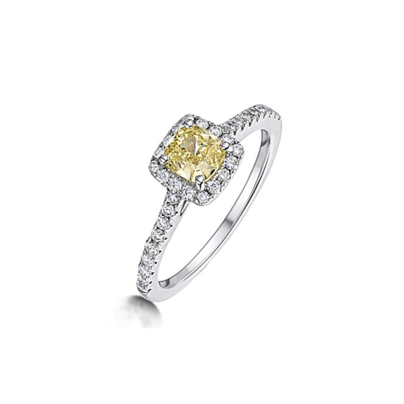 Platinum Fancy Yellow Diamond Halo Engagement Ring