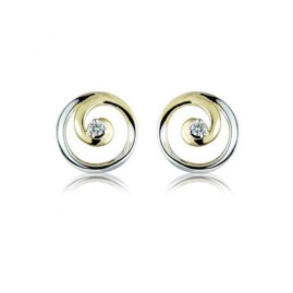 9ct Yellow & White Gold Diamond Set Swirl Earrings - D:0.03cts