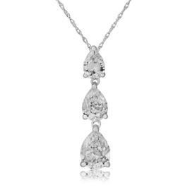 9ct White Gold 3st Graduated Pear Shaped CZ Necklace