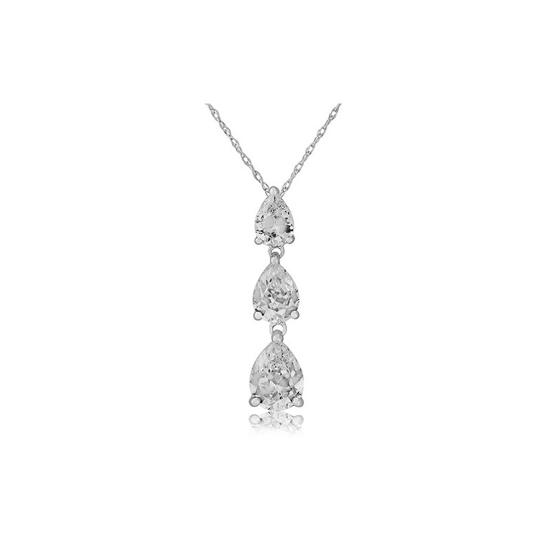 9ct White Gold 3st Graduated Pear Shaped CZ Necklace