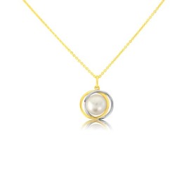 9ct Yellow & White Gold Cultured Pearl Pendant & Chain