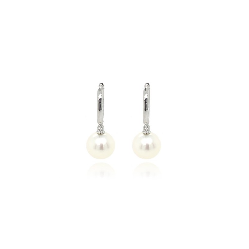 White Gold 7mm Pearl Huggie Hoop Earrings - Macintyres of Edinburgh