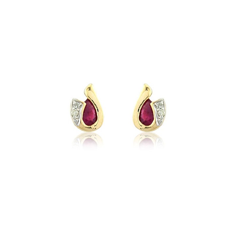 Gold Ruby & Diamond Earrings - Save £160 off High Street Price]