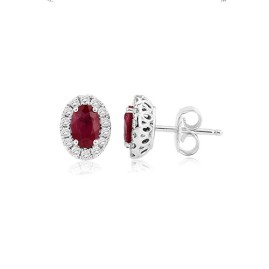 18ct White Gold Oval Ruby & Diamond Earrings - Macintyres of Edinburgh