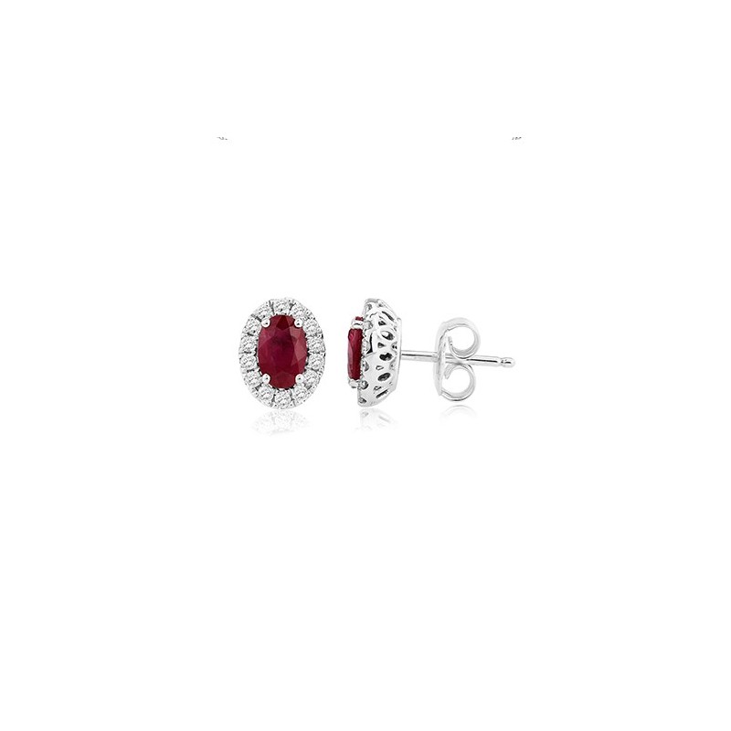 18ct White Gold Oval Ruby & Diamond Earrings - Macintyres of Edinburgh