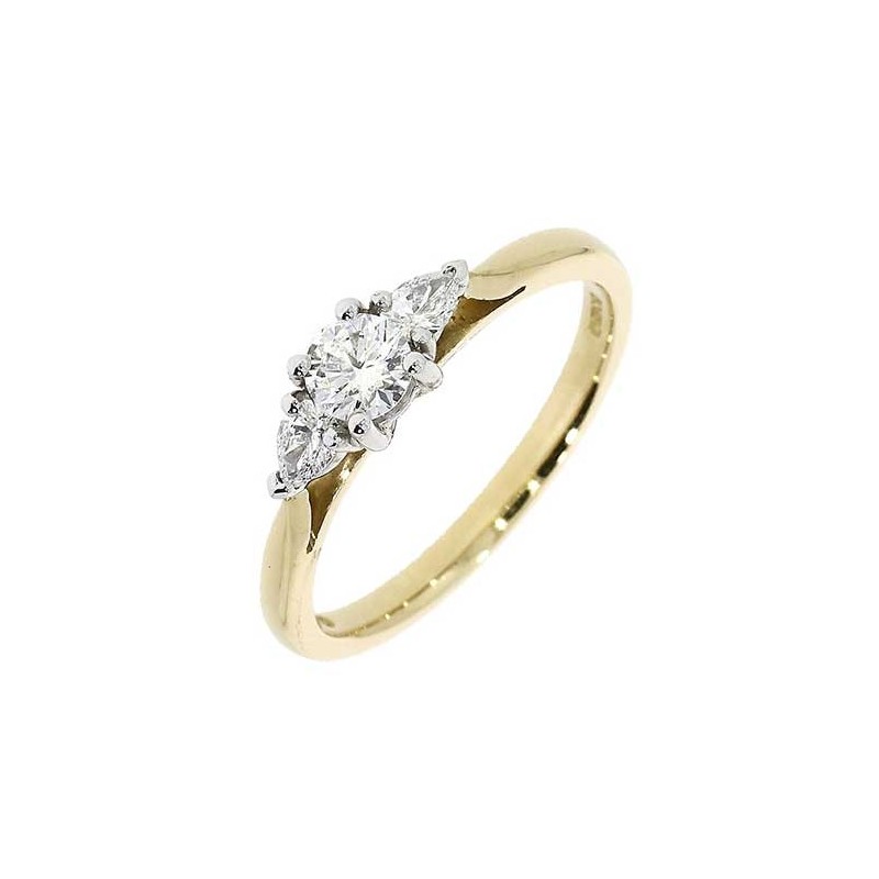 18ct Gold Round and Pear Shaped Three Stone Diamond Engagement Ring 