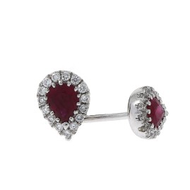 18ct White Gold Ruby & Diamond Cluster Earrings - R 0.52 D 0.15