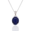 9ct White Gold Lapis Lazuli & Diamond Pendant & Chain - D 0.10ct