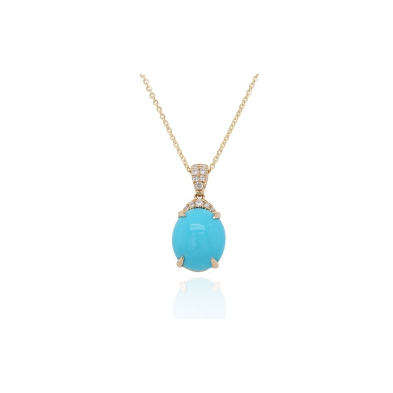 9ct Yellow Gold Turquoise & Diamond Pendant [Save over 35% off High Street Price]