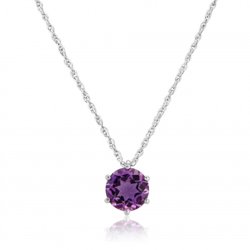 9ct White Gold Round Amethyst Necklace - Macintyres of Edinburgh