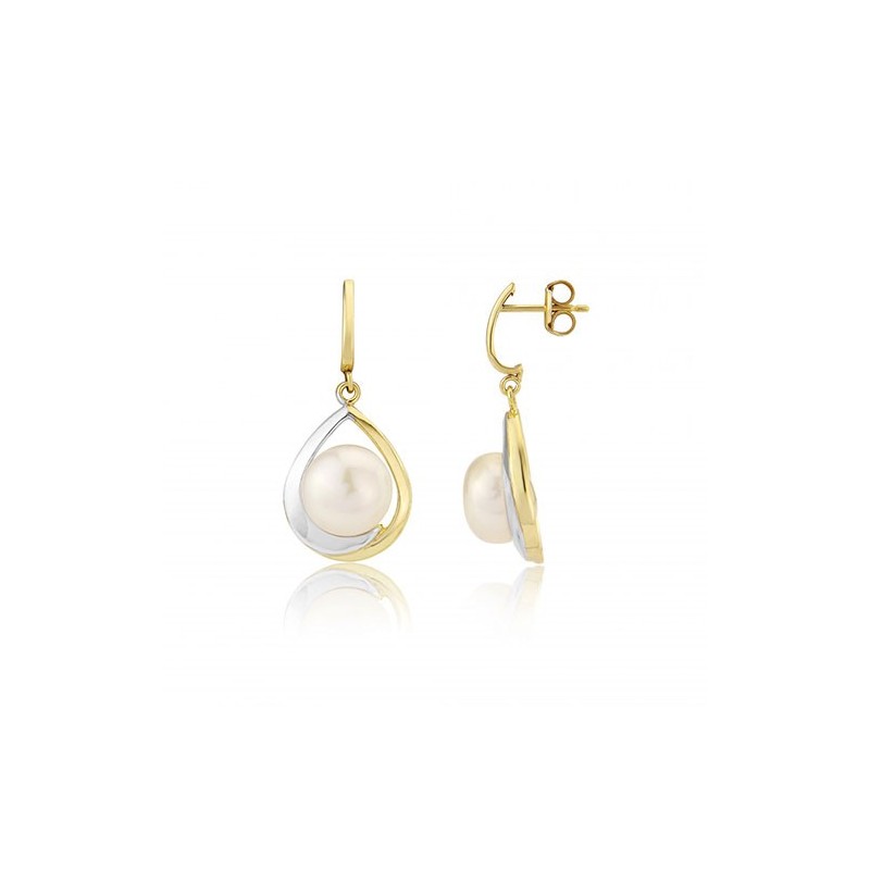 9ct White & Yellow Gold Pearl Drop Earrings - Macintyres of Edinburgh