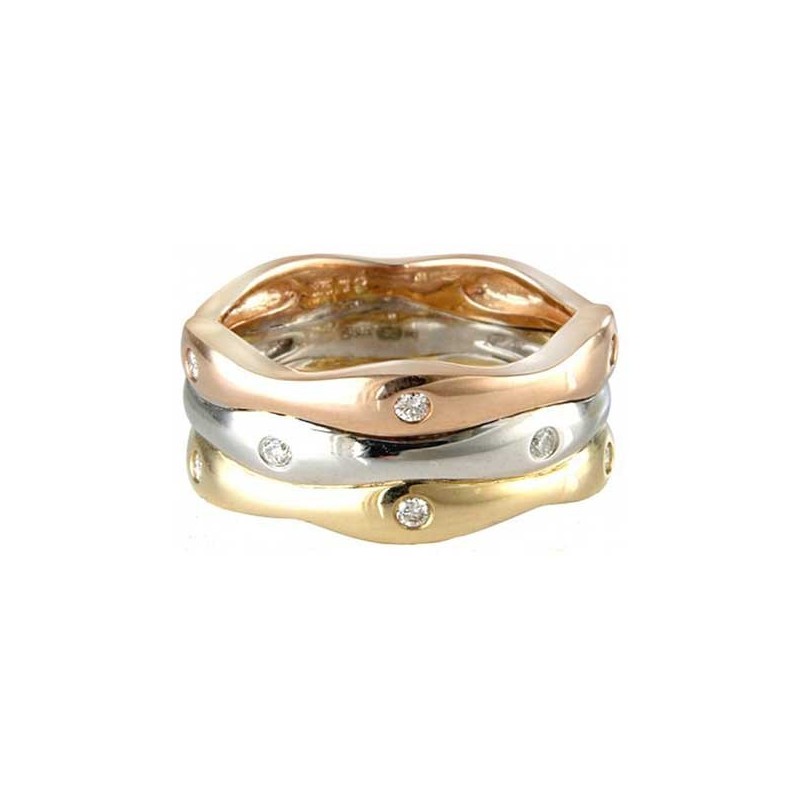 Three Colour Gold Diamond Wavy Ring - Macintyres of Edinburgh